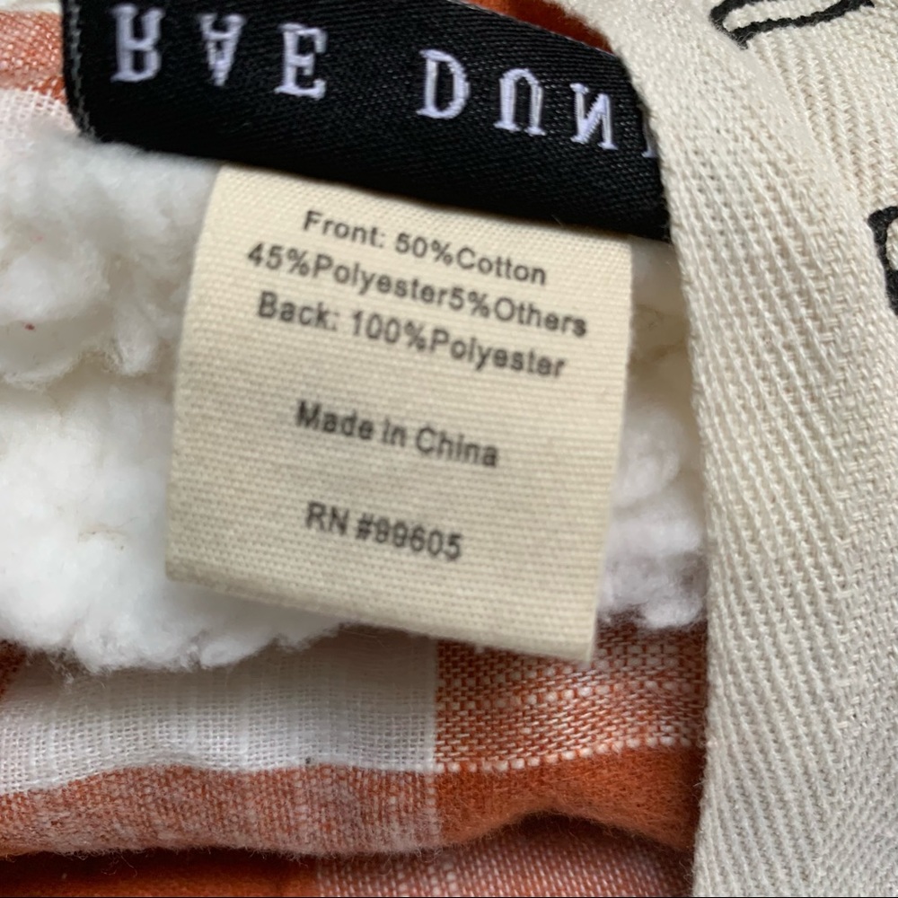 Rae Dunn blessed Buffalo Check Sherpa Throw Blanket Orange Cream White Plaid NWT - Picture 12 of 15